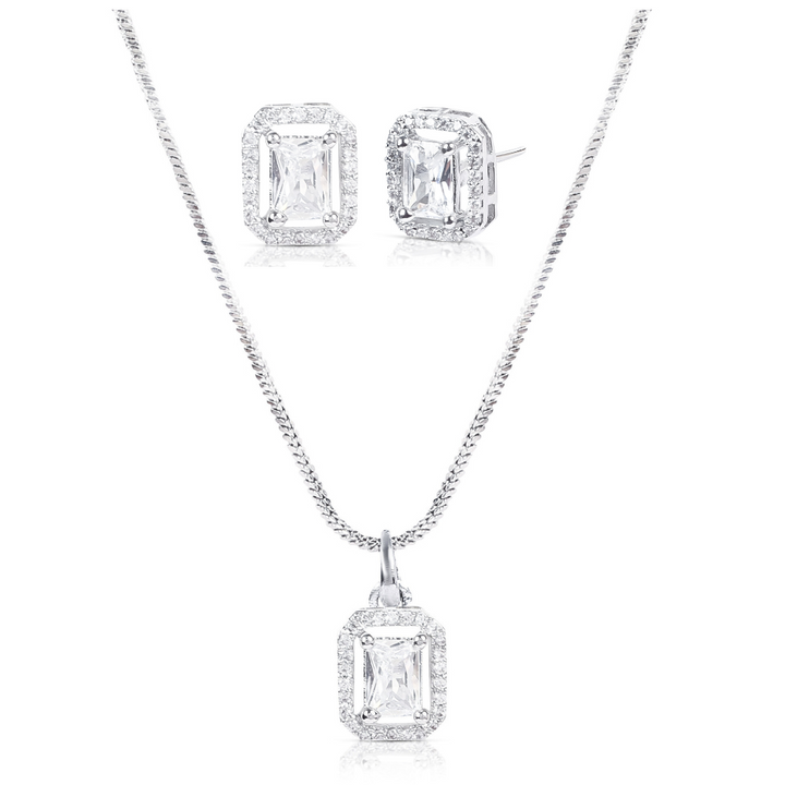 Silver-Plated Cube Shaped Pendant Set