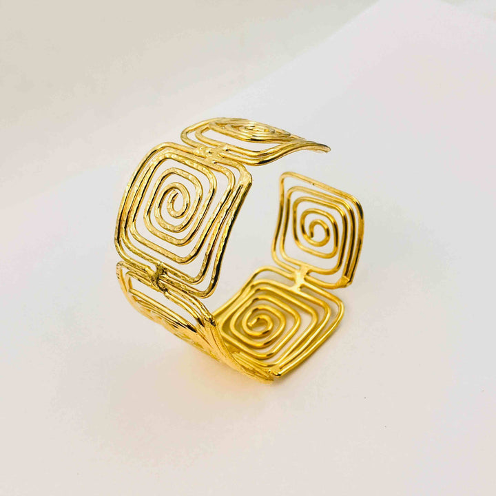 Geometric Gold Spiral Cuff Bracelet | Modern Artistic Statement Kada
