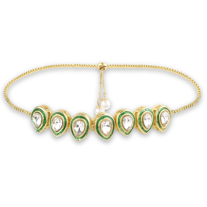 Cz Kundan Green Adjustable Bracelet Slip On