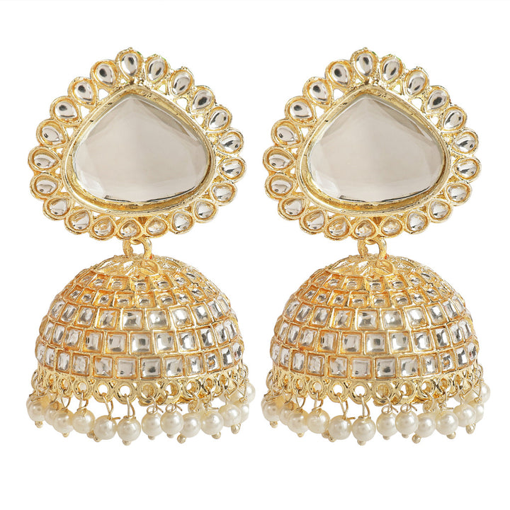 Gold Tone Kundan & Pearls work Traditional Jhumki Earrings