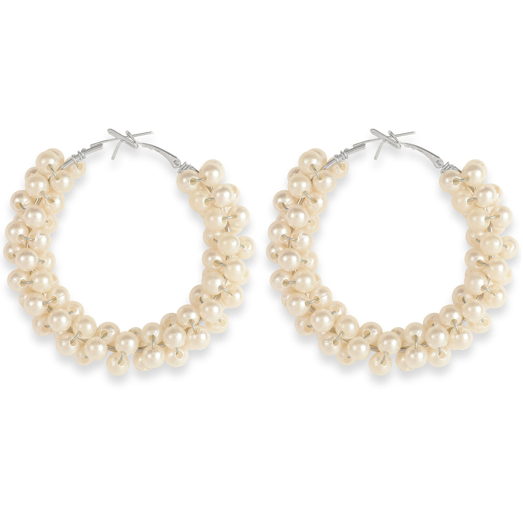 Pearl Beaded Round Hoop Earrings