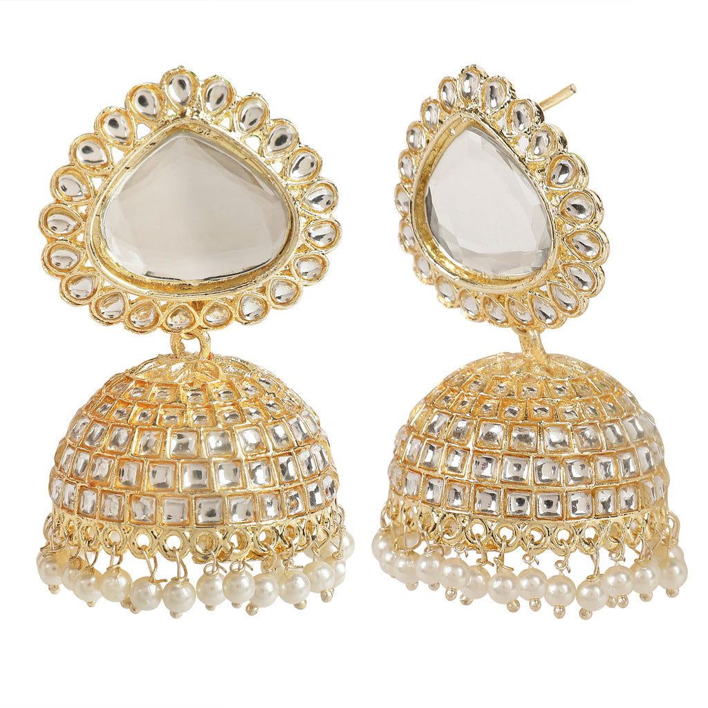 Gold Tone Kundan & Pearls work Traditional Jhumki Earrings