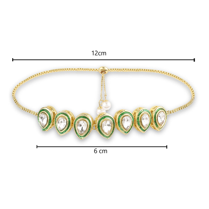 Cz Kundan Green Adjustable Bracelet Slip On