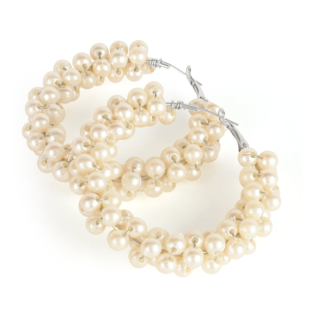 Pearl Beaded Round Hoop Earrings