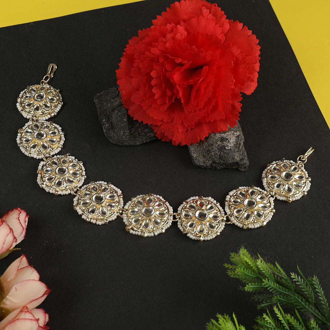 Gold-Plated Kundan-Studded Beaded SheeshPhool