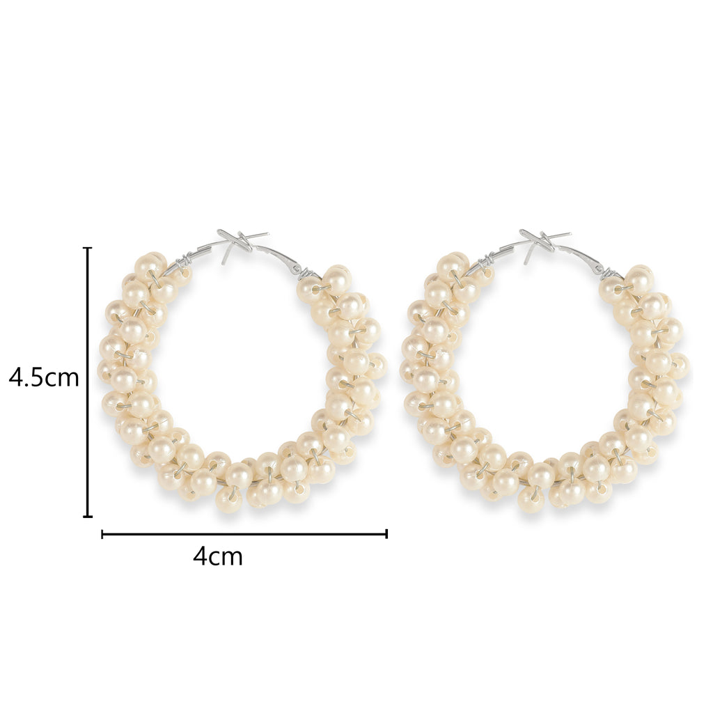 Pearl Beaded Round Hoop Earrings