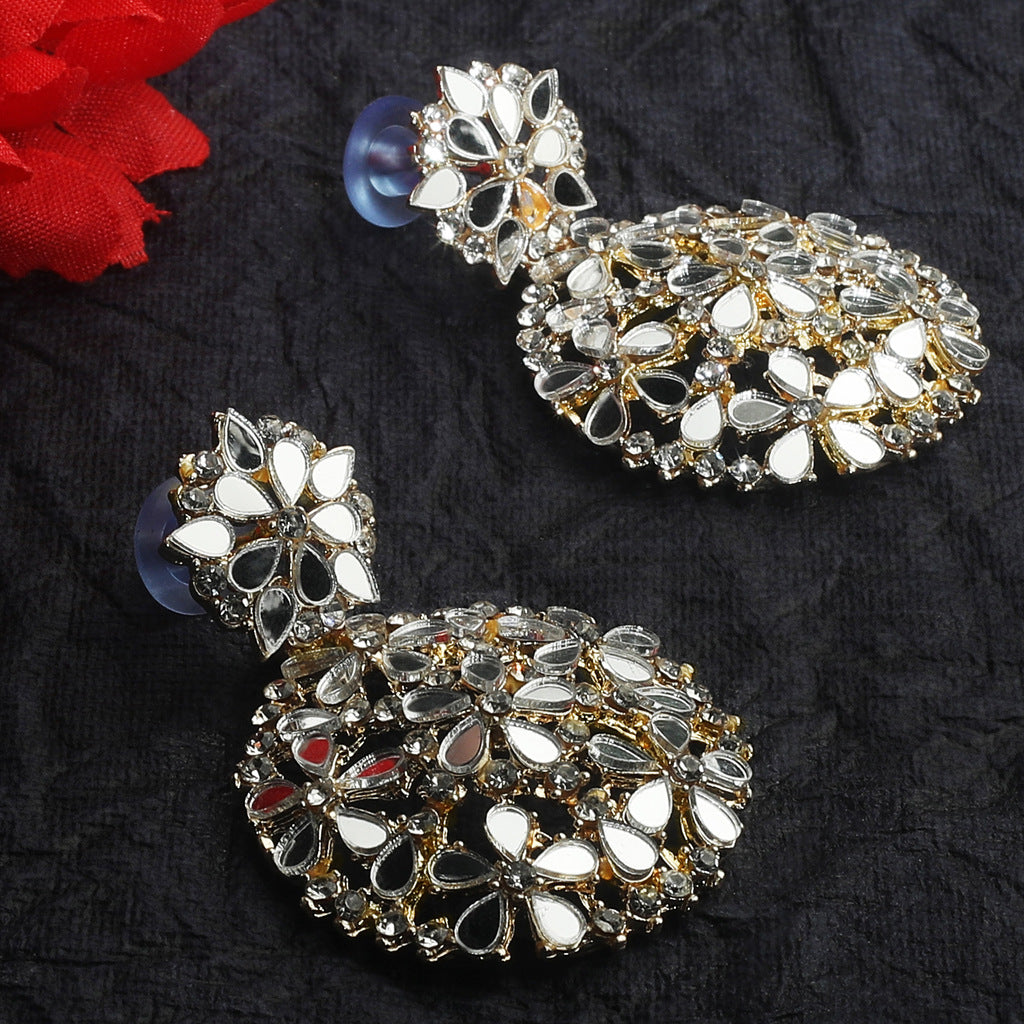 Stunning Mirror Studded Cz Gold Earrings