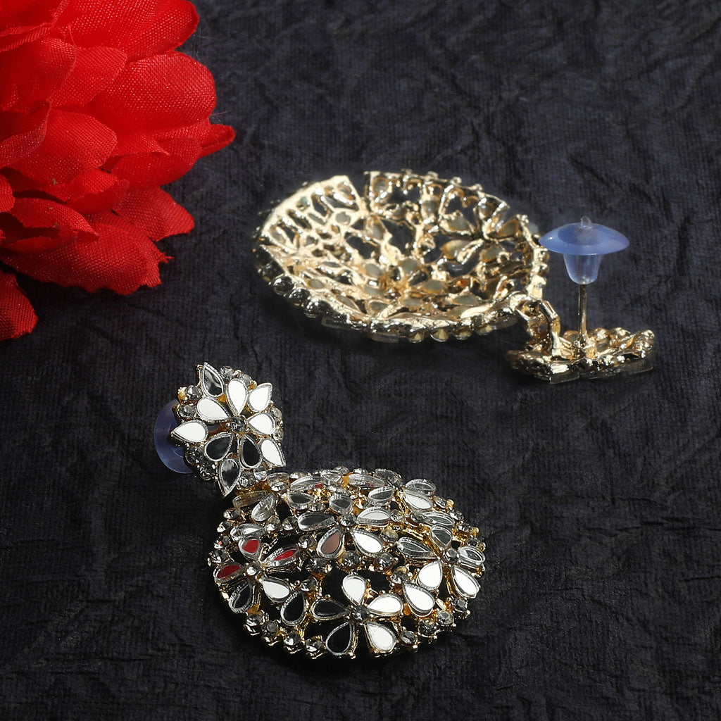 Stunning Mirror Studded Cz Gold Earrings