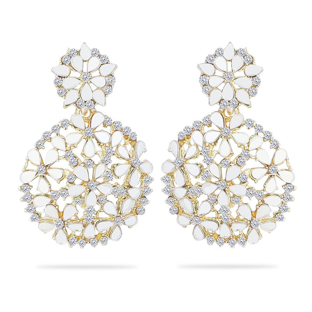 Stunning Mirror Studded Cz Gold Earrings