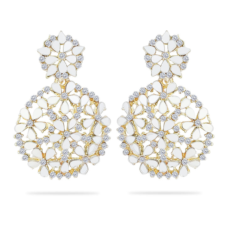 Stunning Mirror Studded Cz Gold Earrings