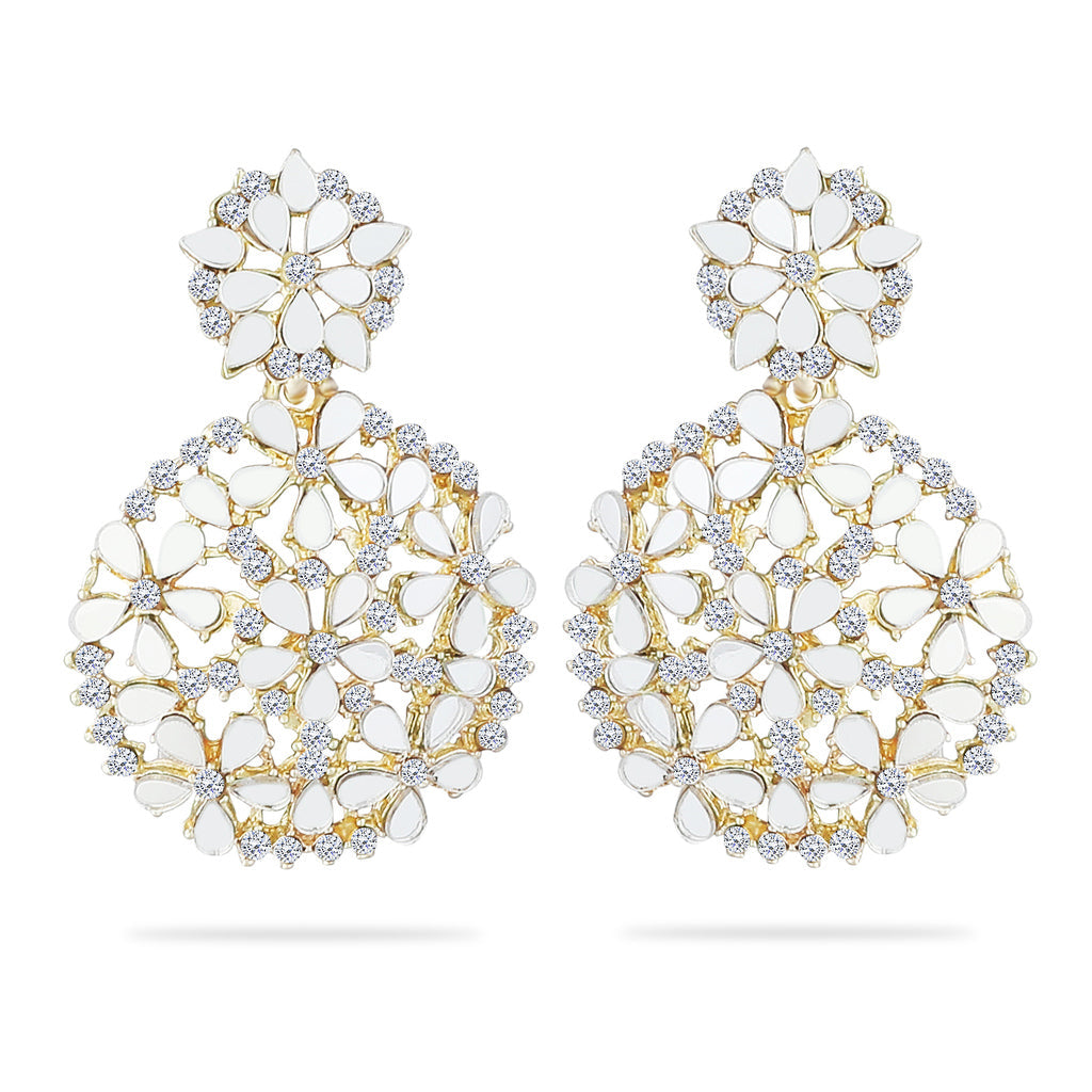 Stunning Mirror Studded Cz Gold Earrings