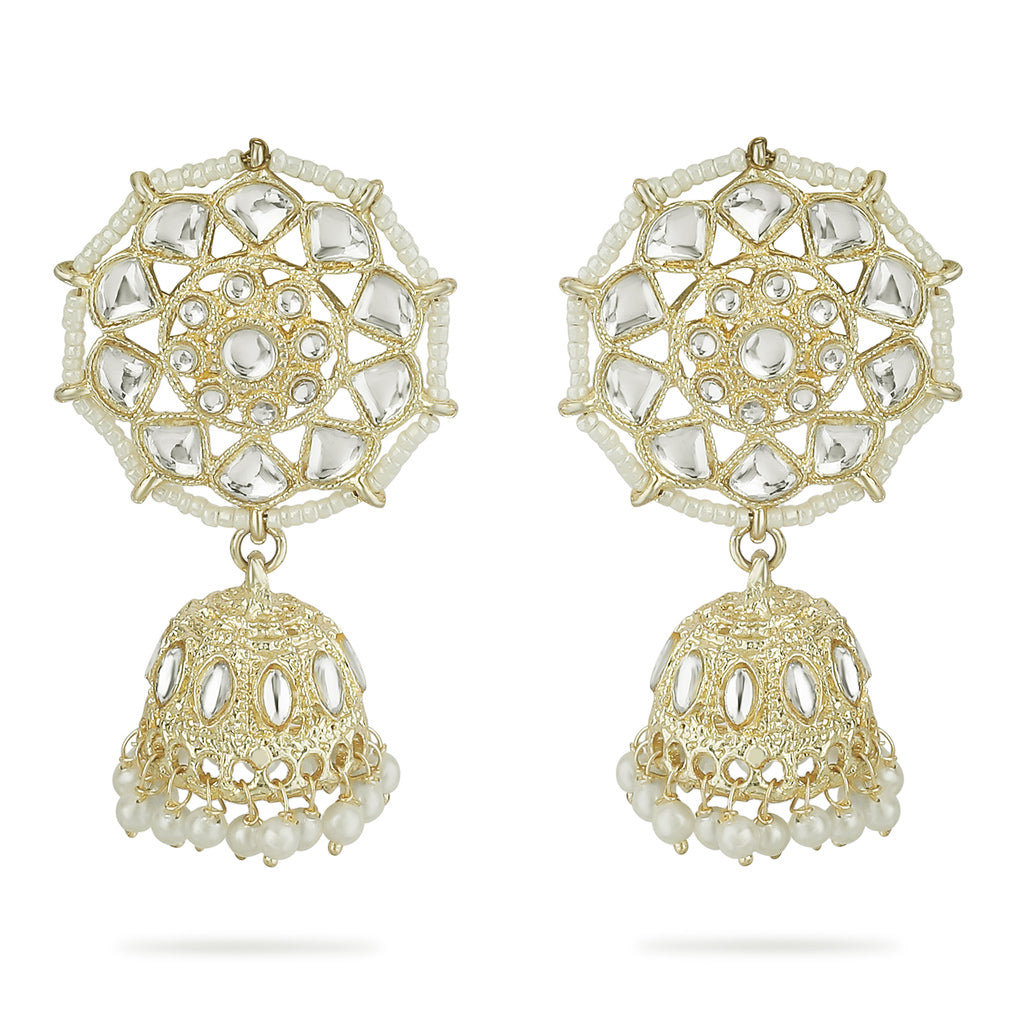 Gold-Plated Premium Stones and Beads Jhumkas