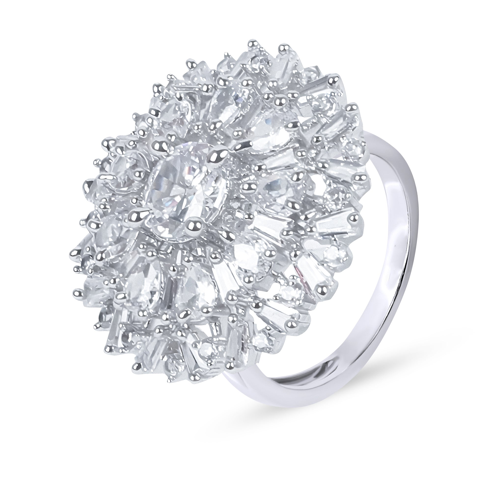 Silver-Plated AD Studded Finger Ring + Silver to White American Diamond Maang Tika