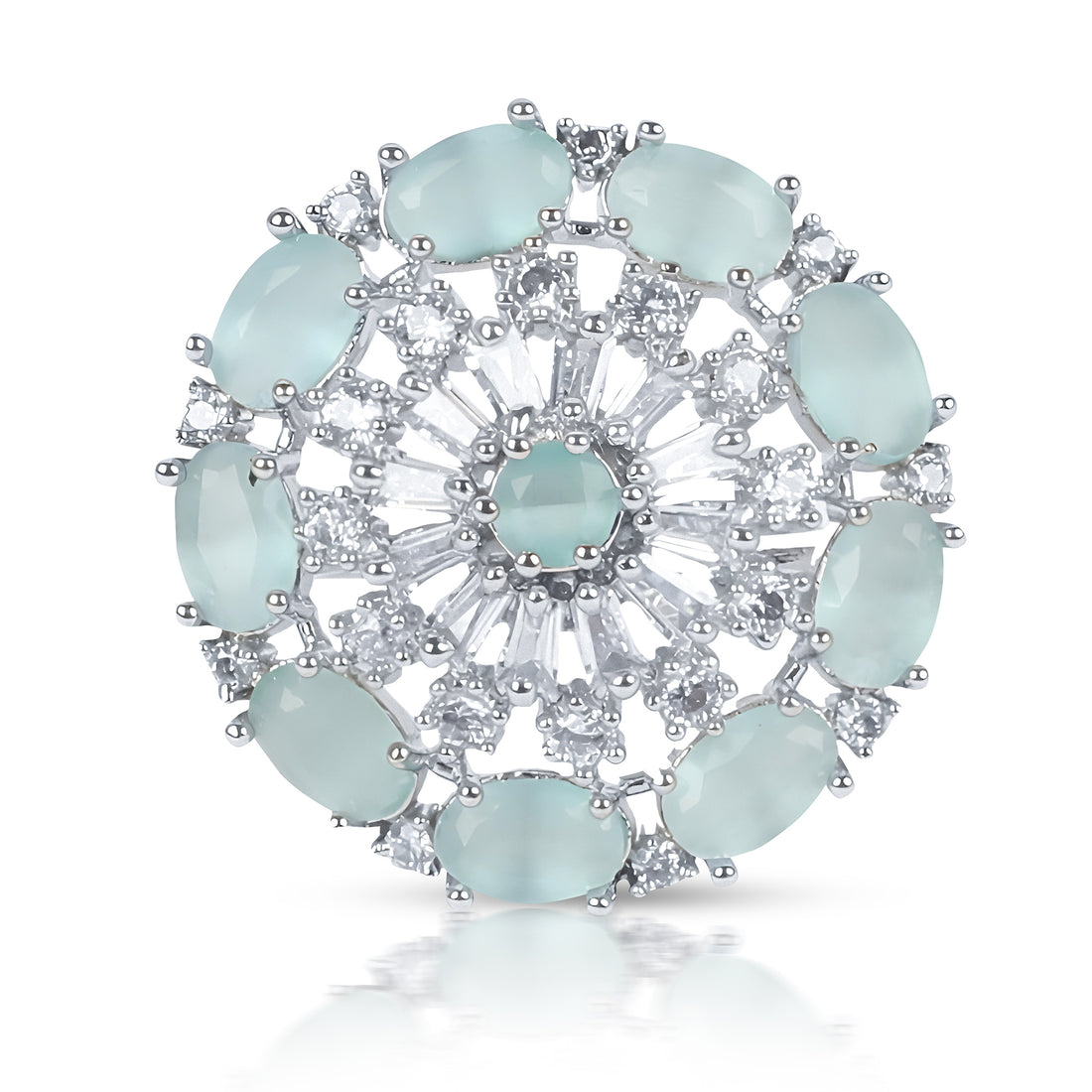 White Finish Aqua Synthetic Stone & Zircon Ring