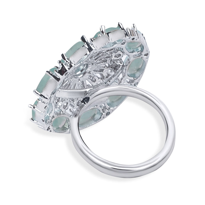 White Finish Aqua Synthetic Stone & Zircon Ring