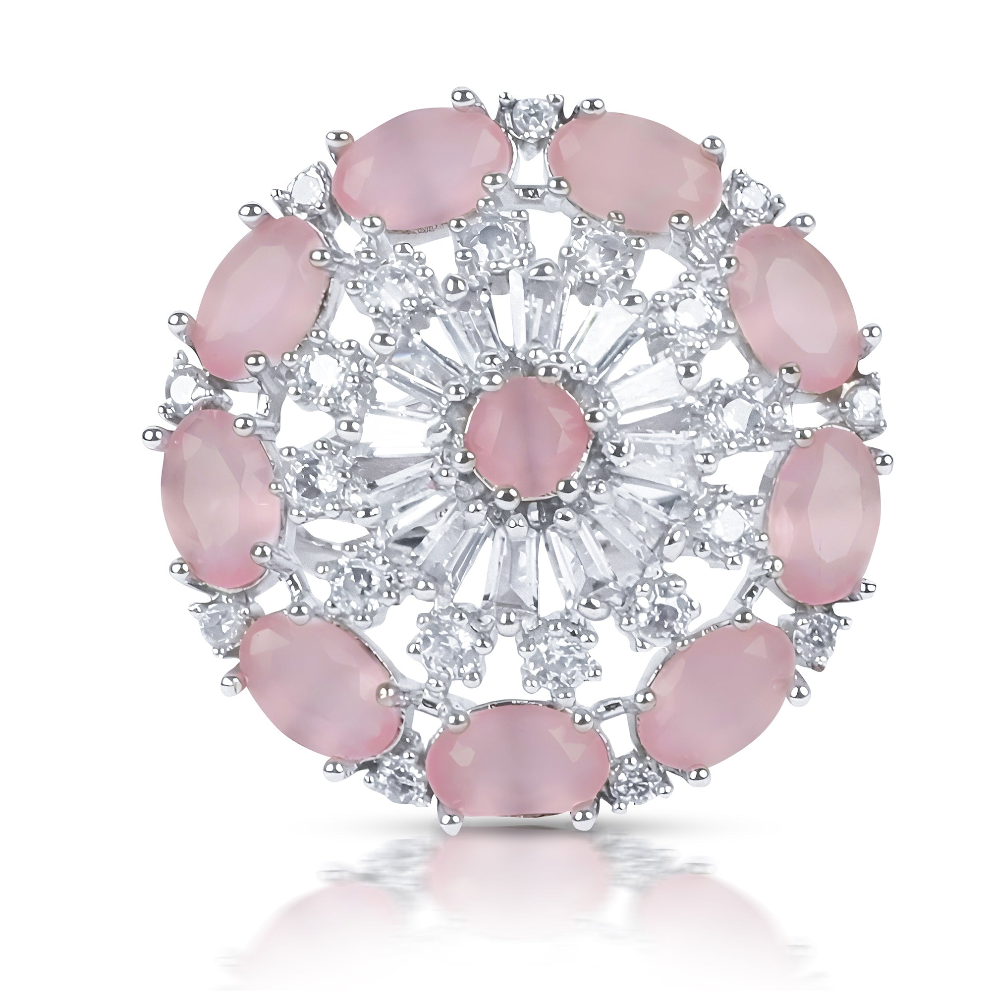 Pretty in Pink Combo: Silver Plated Baby Pink AD Cocktail Ring & Elegant Pink CZ Studded Ring