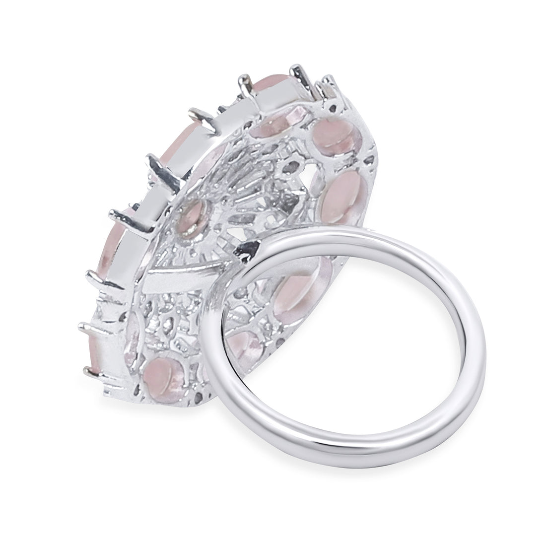 Baby Pink American Diamond Silver Plated Cocktail Ring