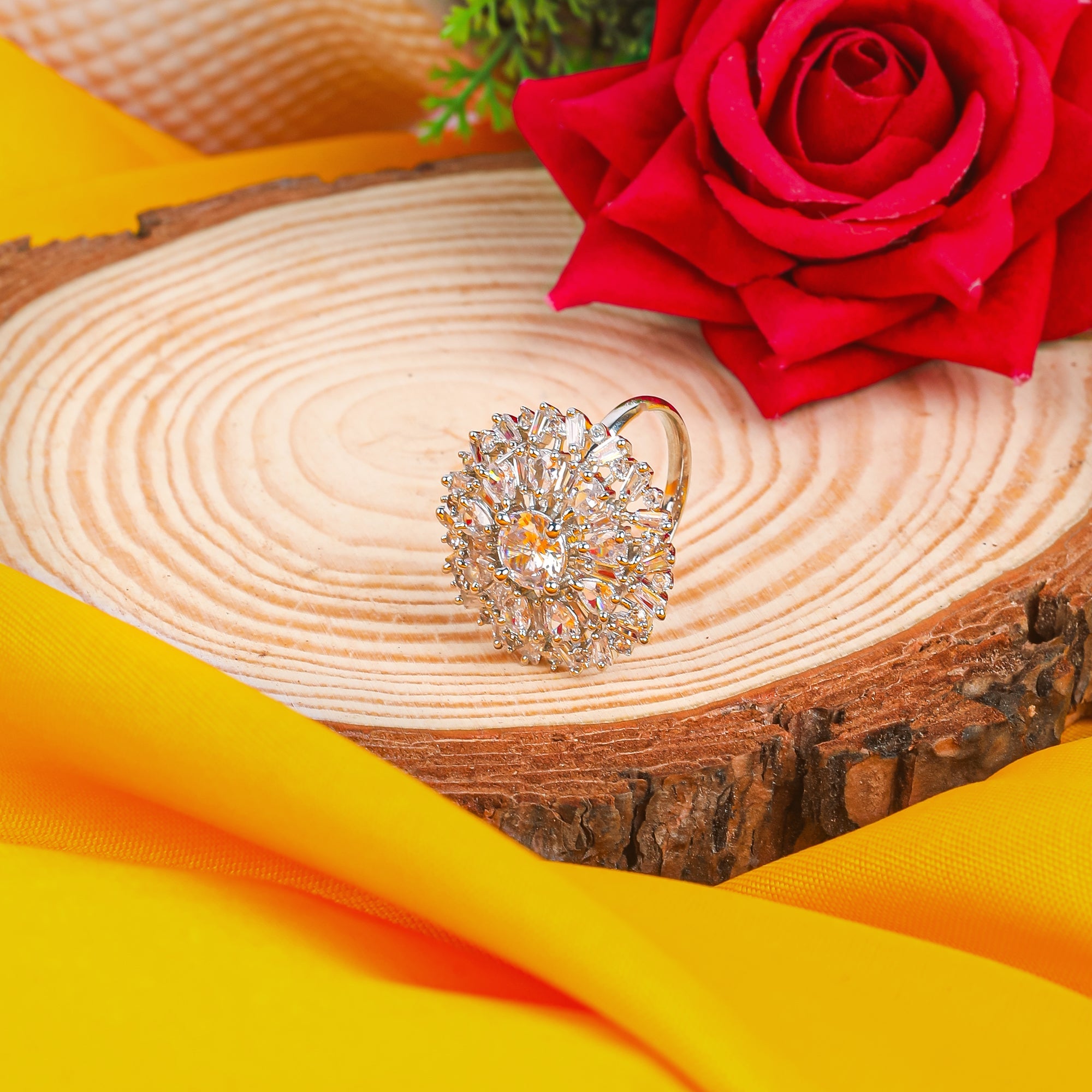 AD Zirconia Bracelet with Silver-Plated AD Studded Ring