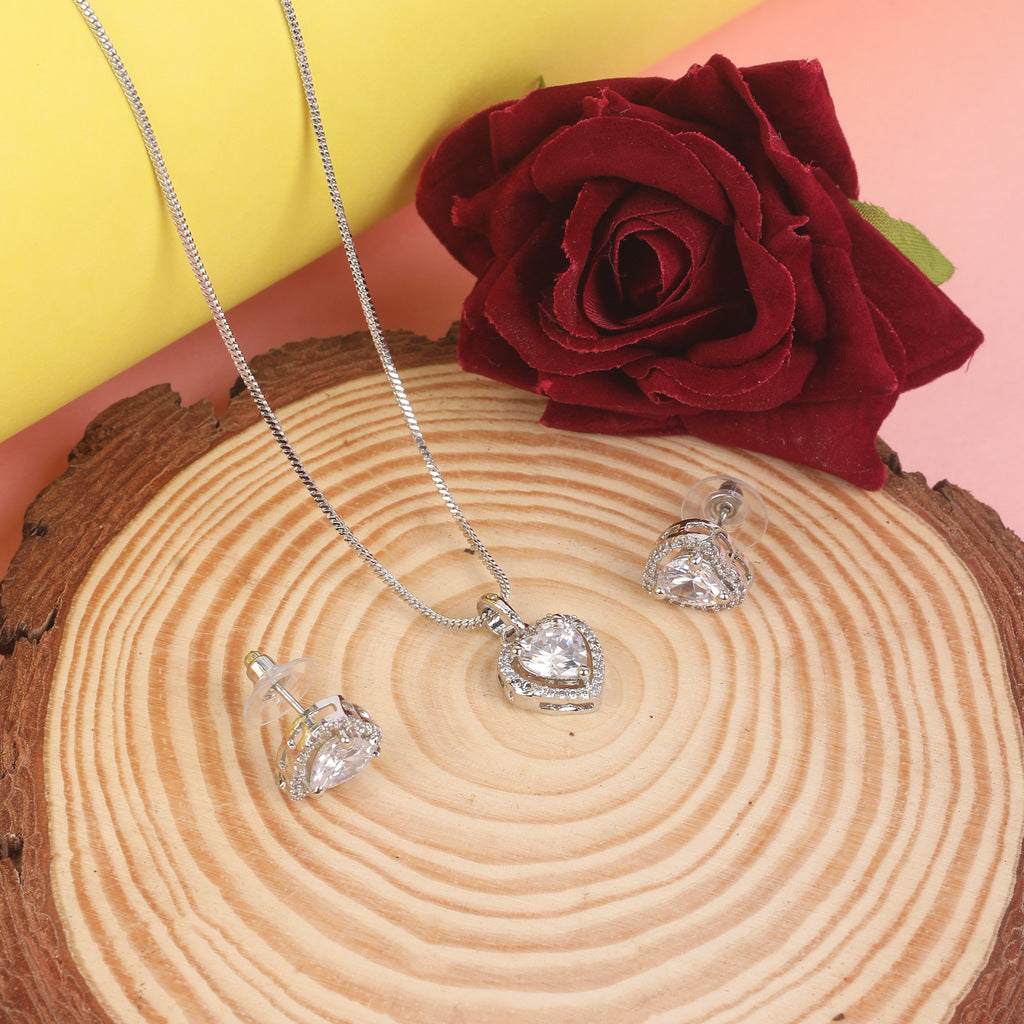 Silver-Plated Heart Shaped Pendant Set