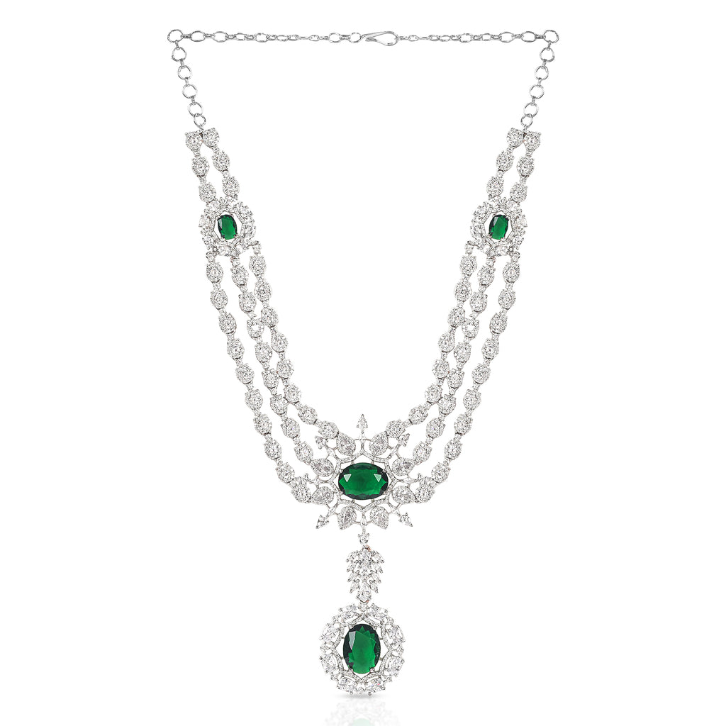 White Finish Zircon & Green Onyx Necklace Set