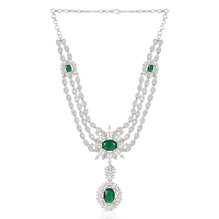 White Finish Zircon & Green Onyx Necklace Set