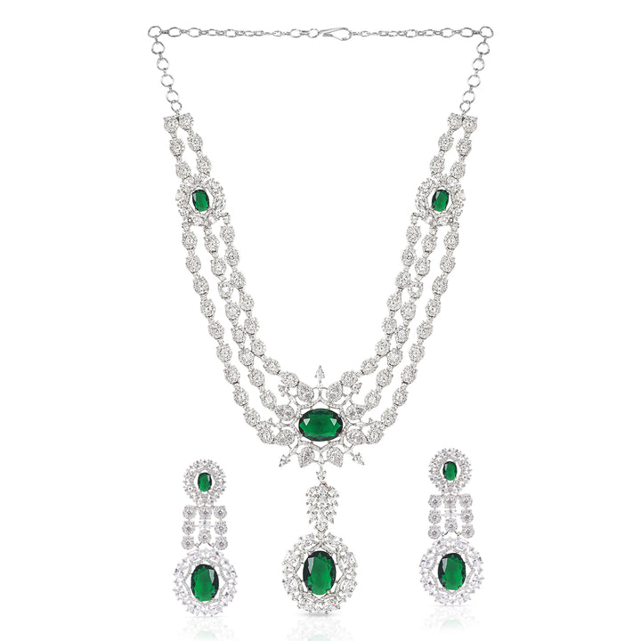 White Finish Zircon & Green Onyx Necklace Set