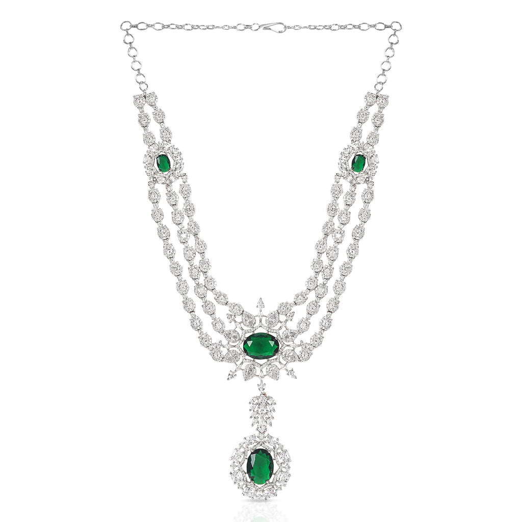 White Finish Zircon & Green Onyx Necklace Set