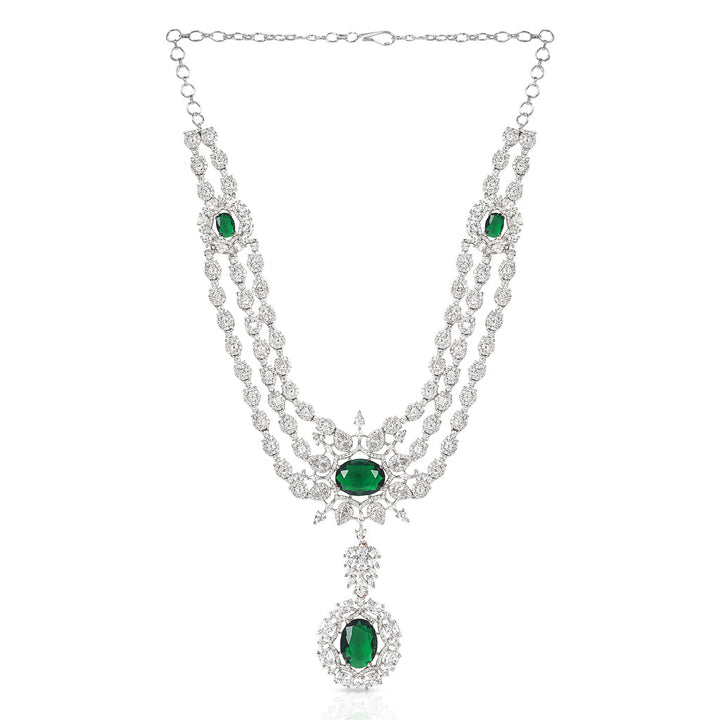 White Finish Zircon & Green Onyx Necklace Set