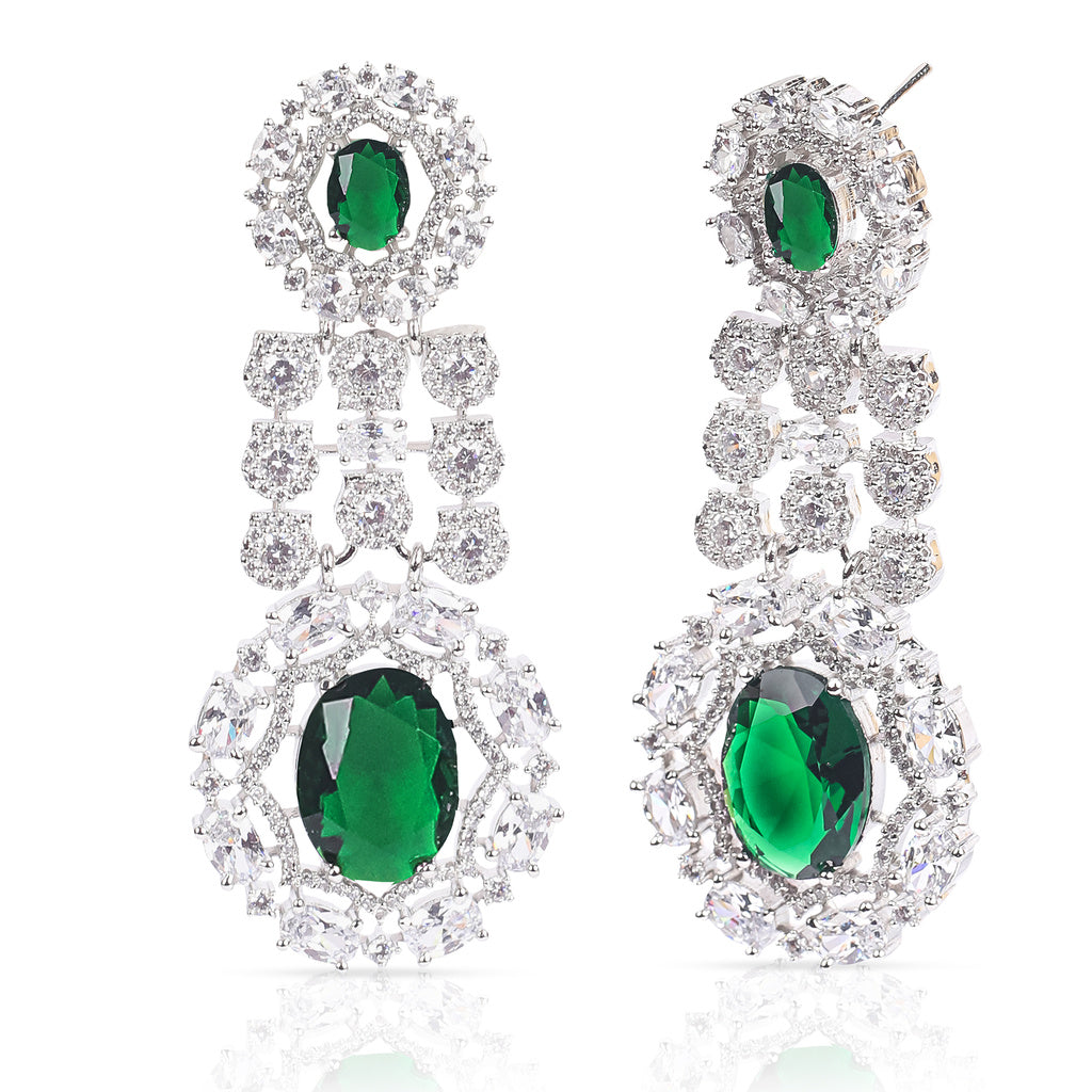 White Finish Zircon & Green Onyx Necklace Set