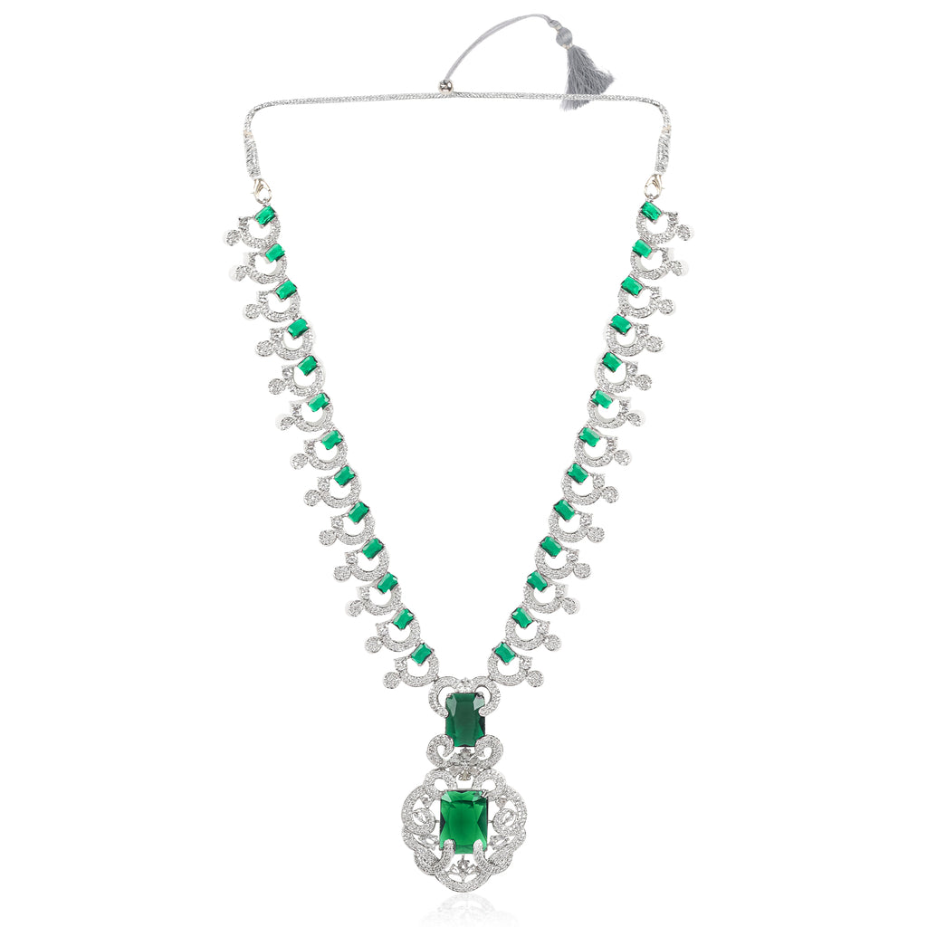 Nita Ambani inspired Green Zirconium Faux Diamond Necklace Set Silver Necklace Set Necklace Set cz zircon wedding jewelry Royal look