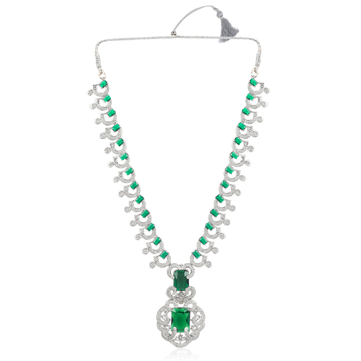 Nita Ambani inspired Green Zirconium Faux Diamond Necklace Set Silver Necklace Set Necklace Set cz zircon wedding jewelry Royal look