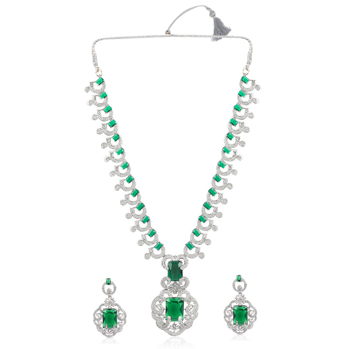 Nita Ambani inspired Green Zirconium Faux Diamond Necklace Set Silver Necklace Set Necklace Set cz zircon wedding jewelry Royal look