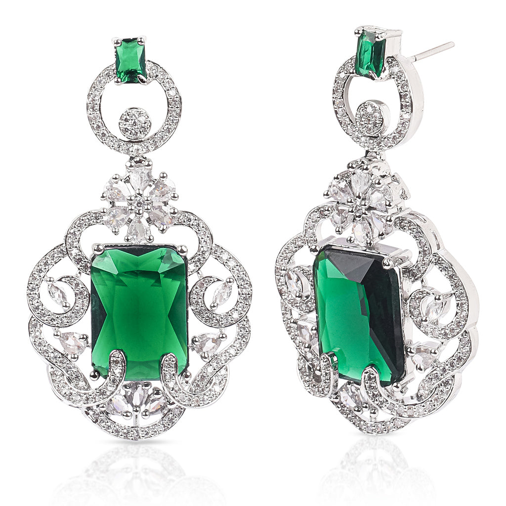 Nita Ambani inspired Green Zirconium Faux Diamond Necklace Set Silver Necklace Set Necklace Set cz zircon wedding jewelry Royal look