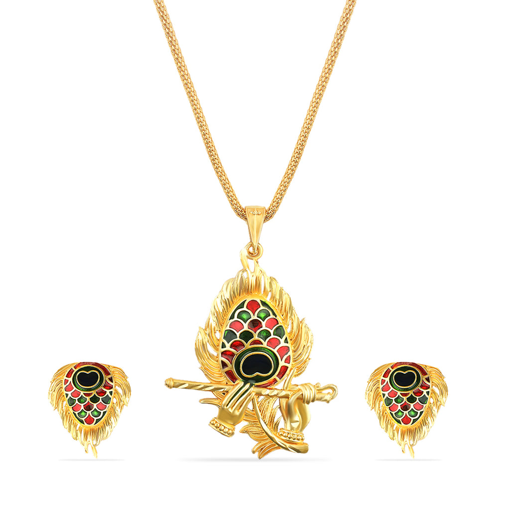 Bansuri Gold Plated Pendent Set