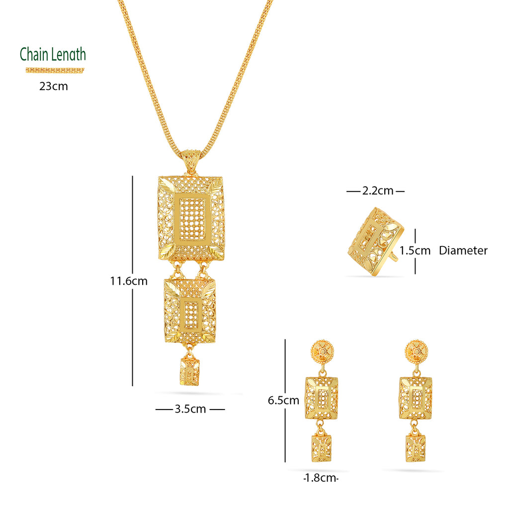 Traditional Gold Plated Cube Style Pendent Set With Ring