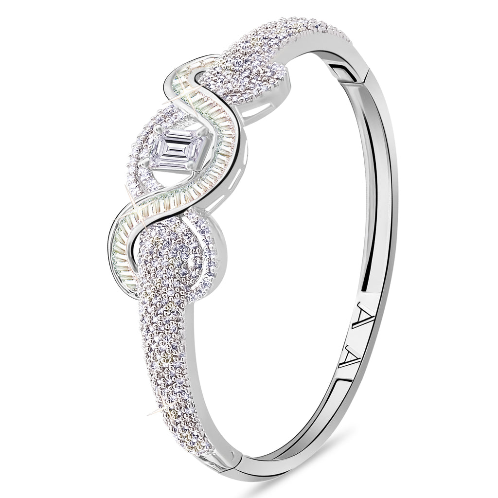 Rhodium Plated Zirconia Studded Contemporary Bracelet