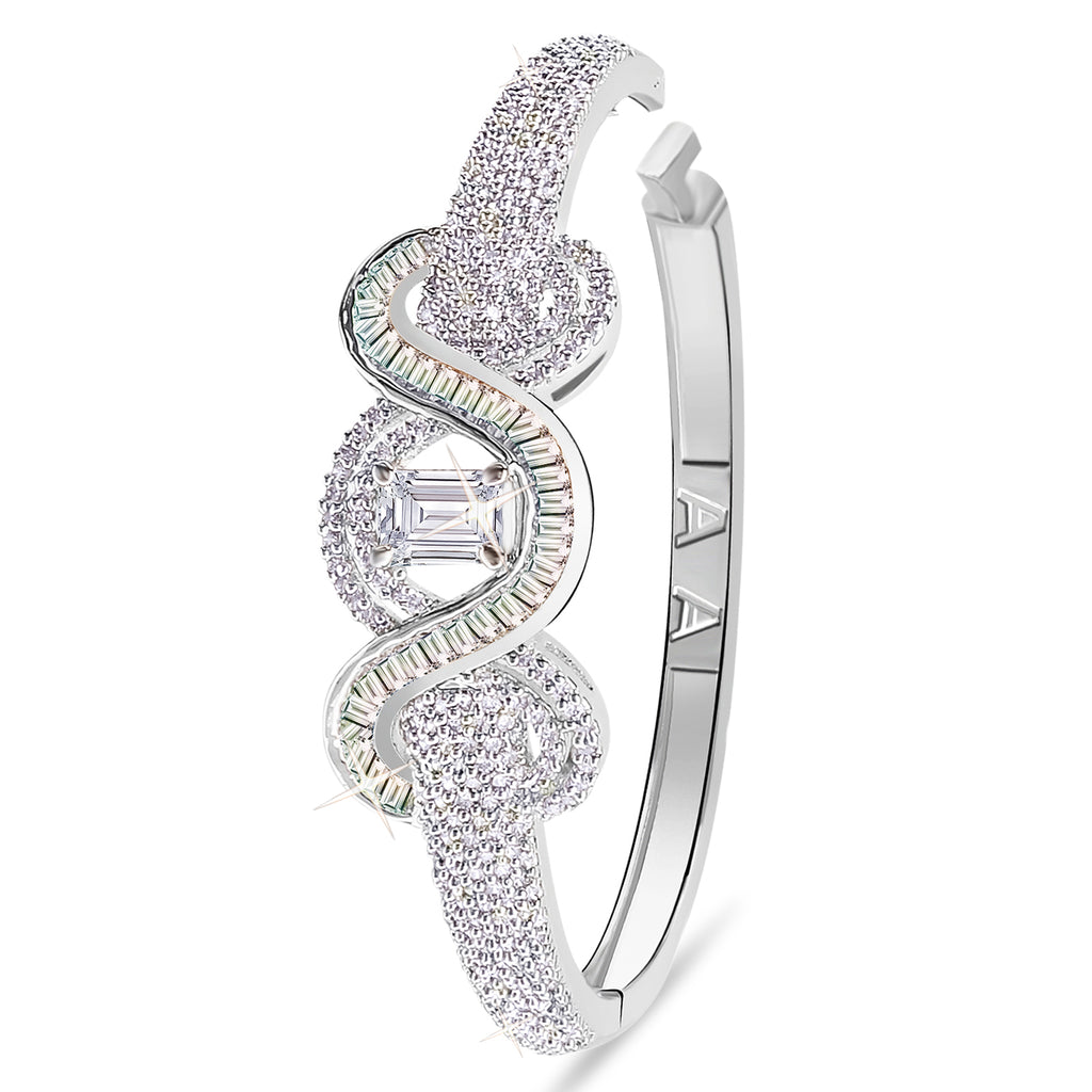 Rhodium Plated Zirconia Studded Contemporary Bracelet