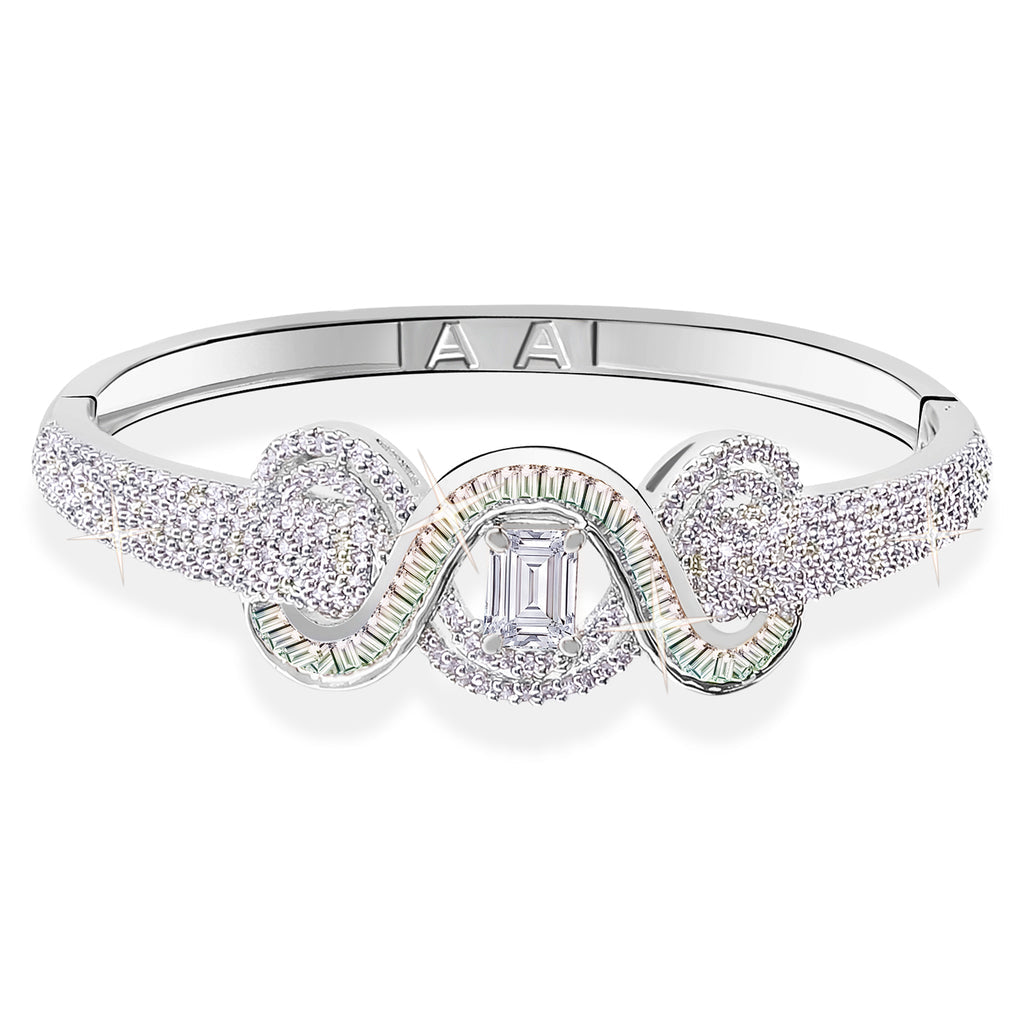 Rhodium Plated Zirconia Studded Contemporary Bracelet