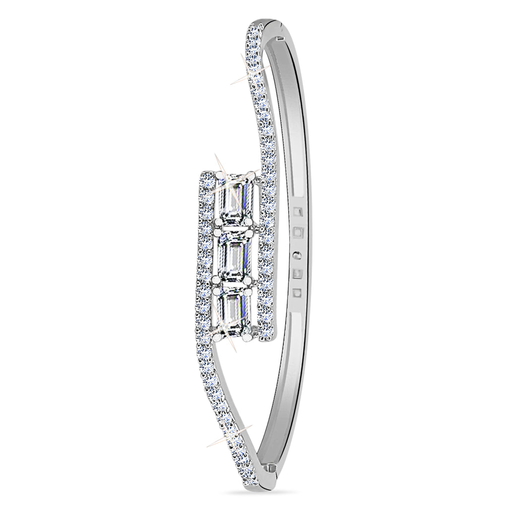 Rhodium-Plated AD & CZ Studded Double Line Bangle