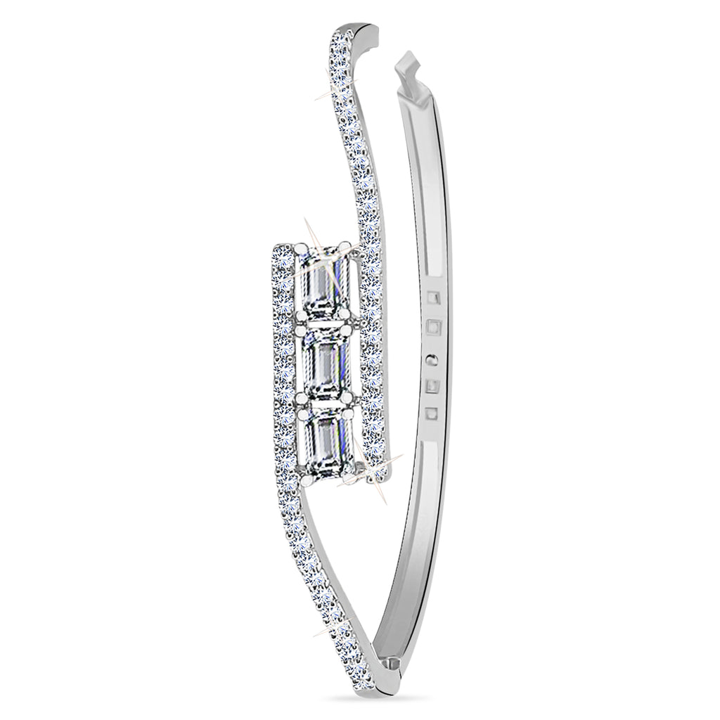 Rhodium-Plated AD & CZ Studded Double Line Bangle