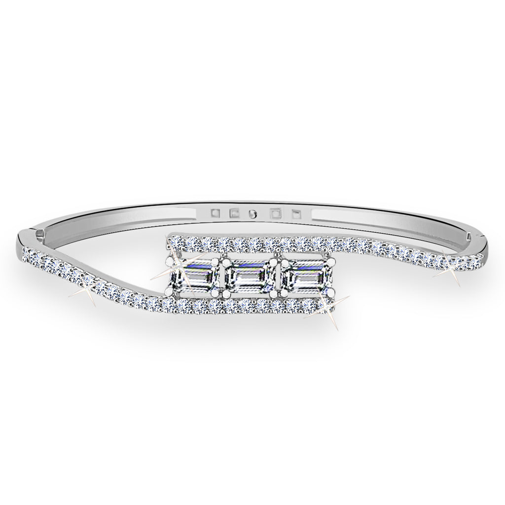 Rhodium-Plated AD & CZ Studded Double Line Bangle