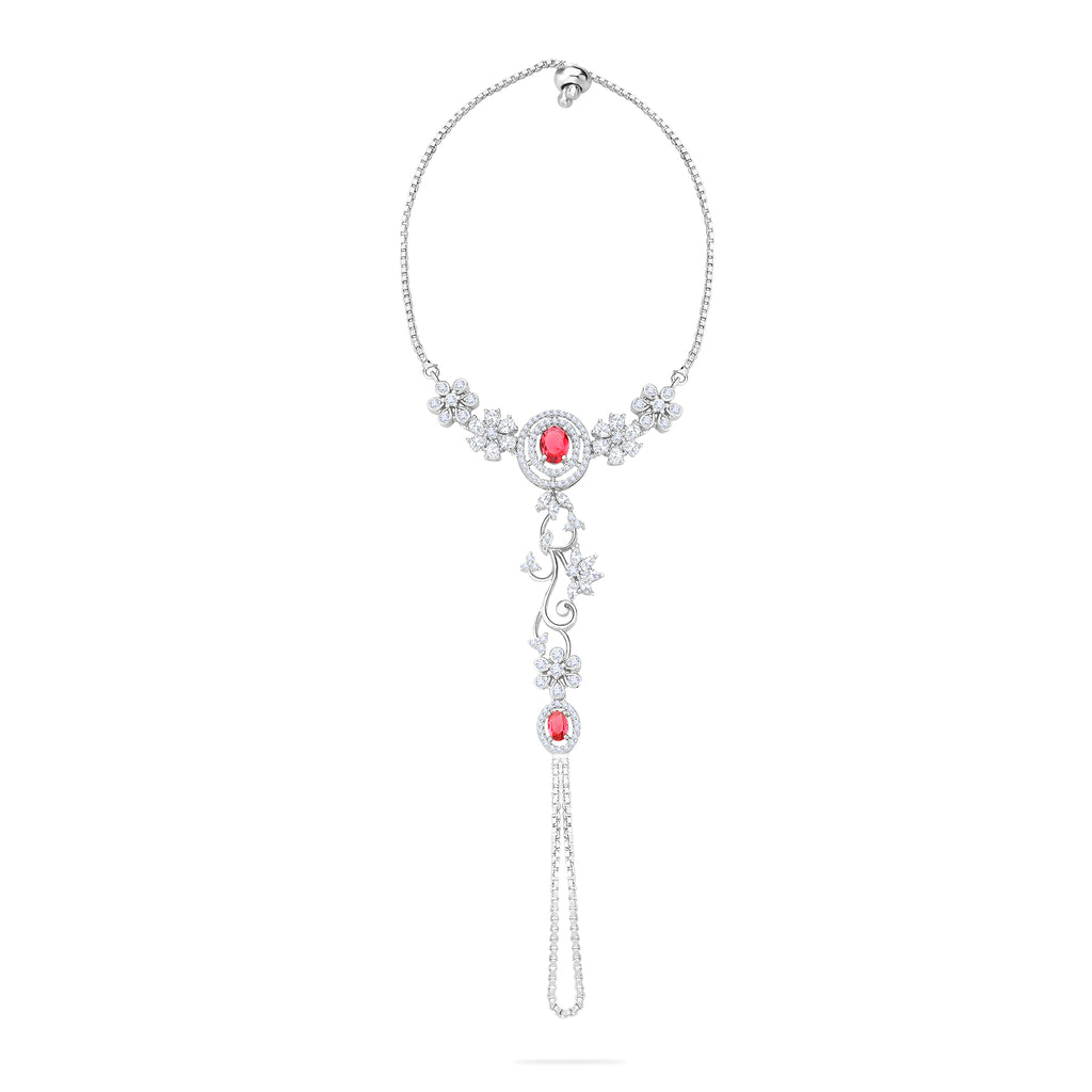 Rhodium Plated Ruby Zirconia Studded Fashionable Hath Phool