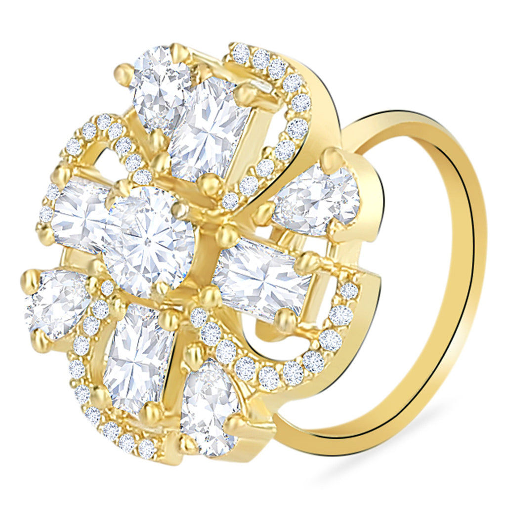 Gold-Plated AD Cocktail Ring & Dainty Zirconia Bracelet