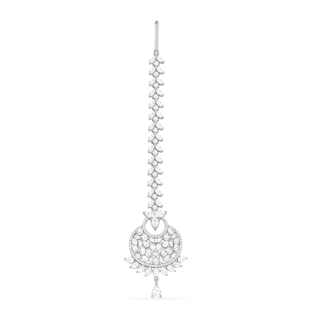 Wedding Luxurious Rhodium-Plated American Diamond Maang Tikka