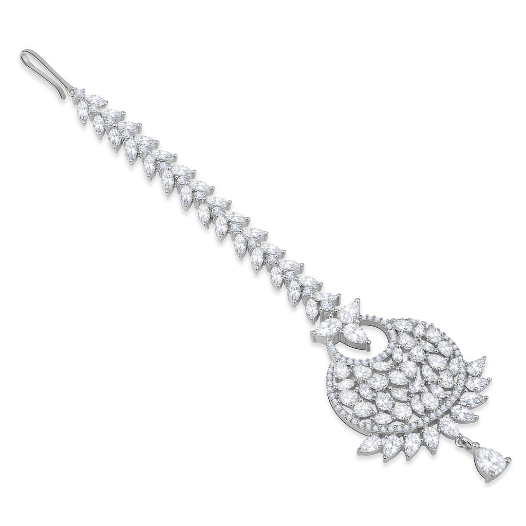 Wedding Luxurious Rhodium-Plated American Diamond Maang Tikka