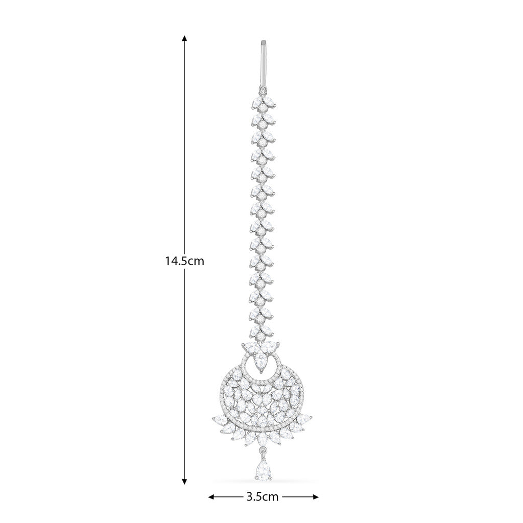 Wedding Luxurious Rhodium-Plated American Diamond Maang Tikka