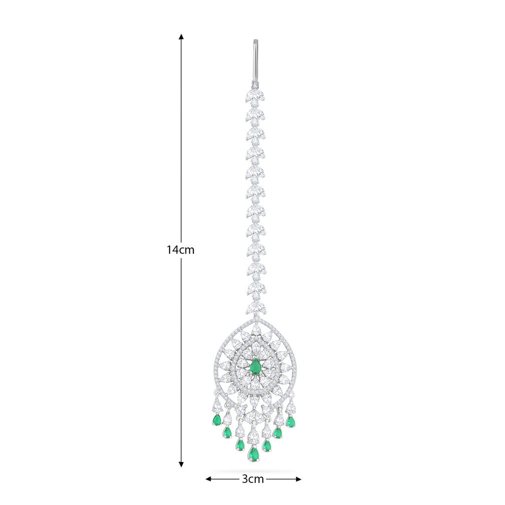 CZ Elegance Green and White Gems Maang Tika