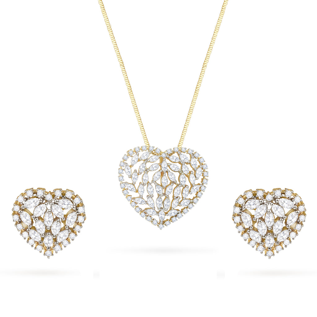 24 Kt Gold Plated Heart Shape with American Diamond Pendant Set