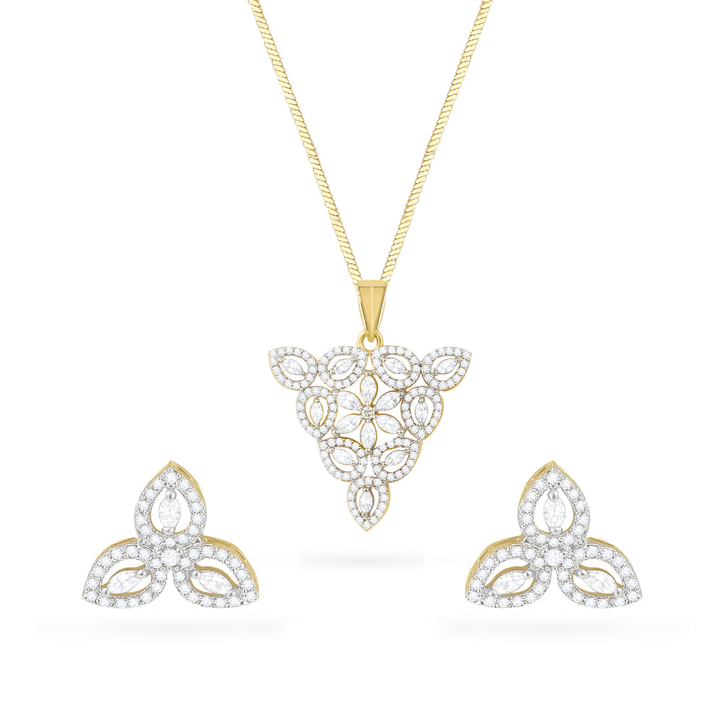 Designer Leafy Heart Gold Plated Pendant Set