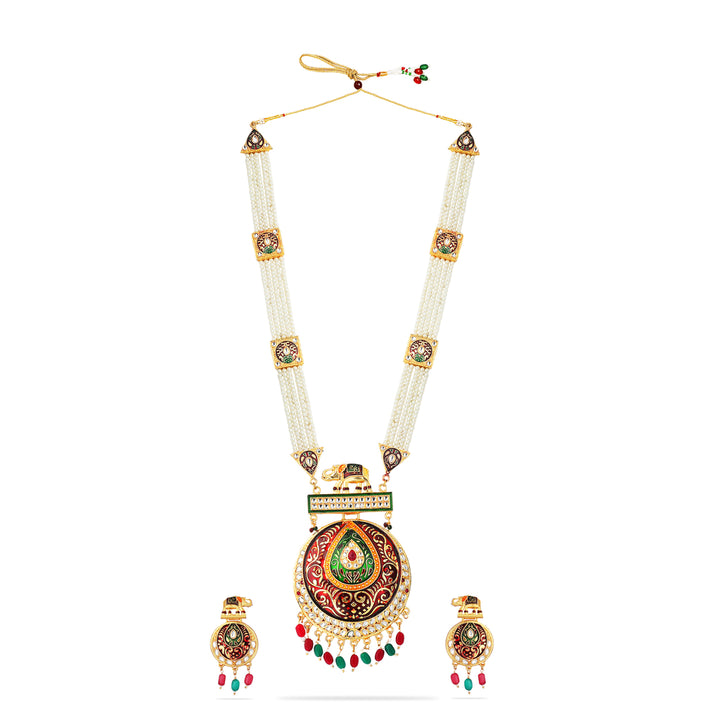 Rajputi Rajasthani Design Pearl Peacock Necklace Set Ranihaar